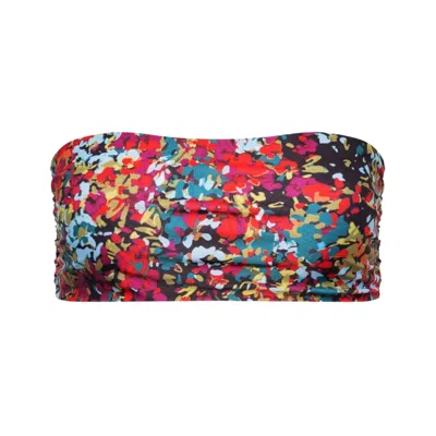 Playaluxe Women's Capri Red Confetti Floral Ruched Bandeau Bikini Top