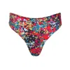 Playaluxe Women's Capri Red Confetti Floral Ruched High Waist Thong Bikini Bottom