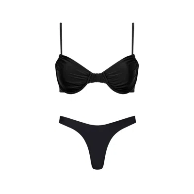 Playaluxe Women's High Cut Underwire Bikini Set Black In Multi