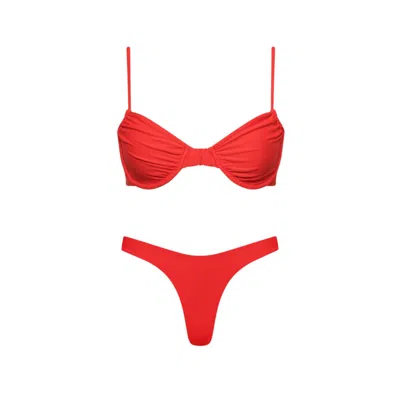 Playaluxe Women's High Cut Underwire Bikini Set Red