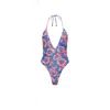 Playaluxe Women's Pink / Purple Los Cabos Deep V One Piece Hibiscus In Pink/purple/blue