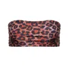 Playaluxe Women's Red Capri Leopard Ruched Bandeau Bikini Top