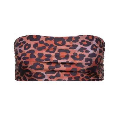 Playaluxe Women's Red Capri Leopard Ruched Bandeau Bikini Top