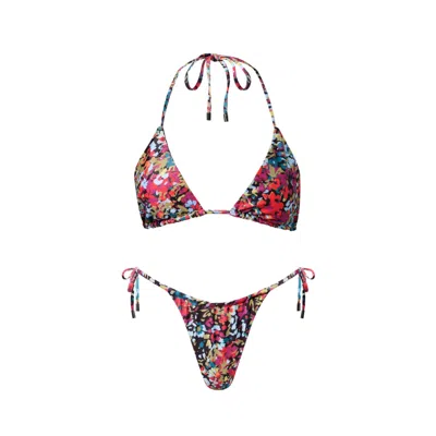 Playaluxe Women's Red / Purple Waikiki Triangle String Bikini Set Red Confetti In Animal Print