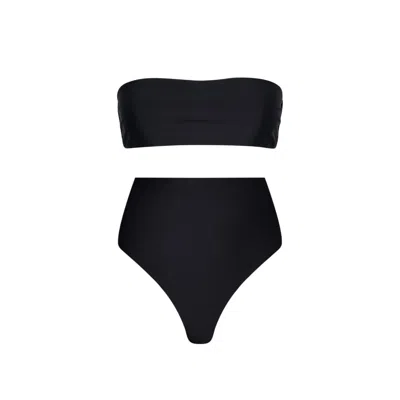 Playaluxe Women's Strapless High Waist Bikini Set Black