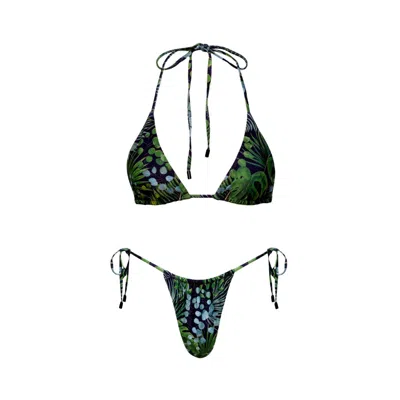 Playaluxe Women's Waikiki Triangle String Bikini Set Green Palm