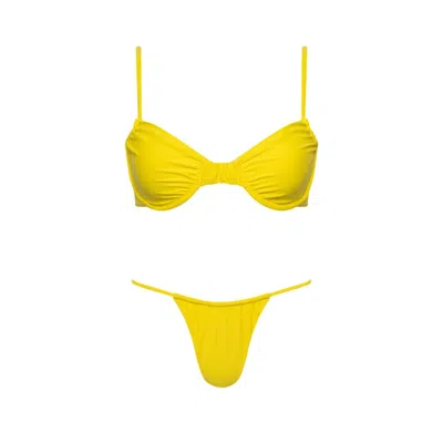 Playaluxe Women's Yellow / Orange Capri Yellow Ruched Underwire String Bikini Set