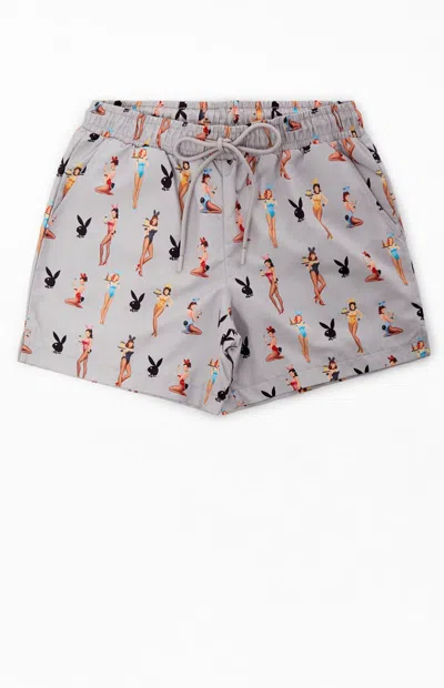 Playboy By Pacsun Pinup 5.5" Swim Trunks In Cream In Gray