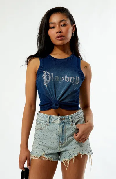 Playboy By Pacsun Women's Rhinestone Tank Top In Navy In Blue