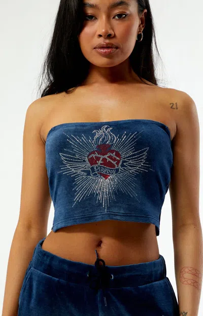 Playboy By Pacsun Women's Velour Tube Top In Navy In Blue