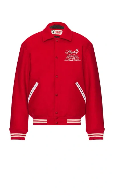 Playboy Est. La Varsity Jacket In Red