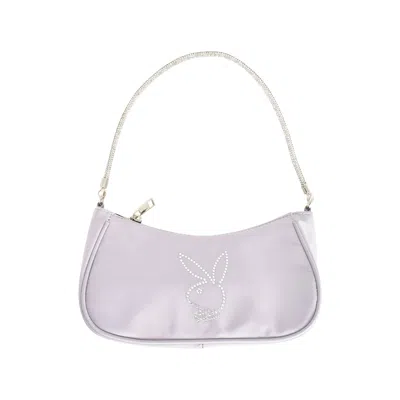 Playboy Nylon Handbag With Rhinestone Handle And Rhinestone Bunny In Purple