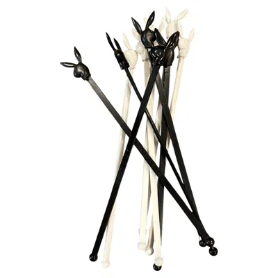 Pre-owned Playboy Vintage  Bunny Swizzle Sticks, Set Of 10 Black & White Acrylic Barware
