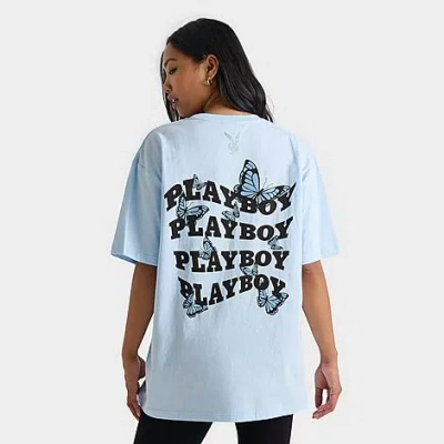 Playboy Women's Butterfly Wave Boyfriend T-shirt In Light Blue