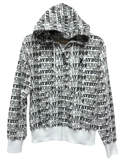 Pre-owned Playboy X Vintage Dope! 90's Playboy All Over Print Monogram Hoodie Jacket In Black/white