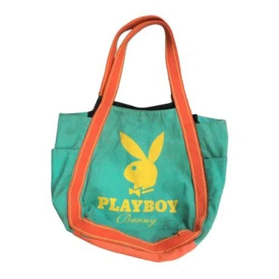 Pre-owned Playboy X Vintage Playboy Handbag Big Logo Colour Block In Green