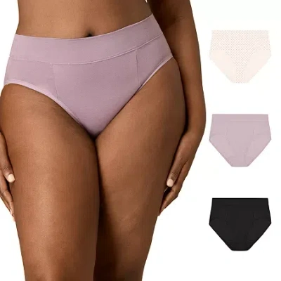 Playtex Cotton Stretch 3-pack Cool Comfort Tummy Control High Cut Briefs Underwear Uscshc In Purple