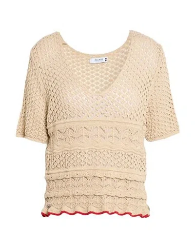 Please N8 Woman Sweater Sand Size Onesize Cotton, Acrylic In Beige