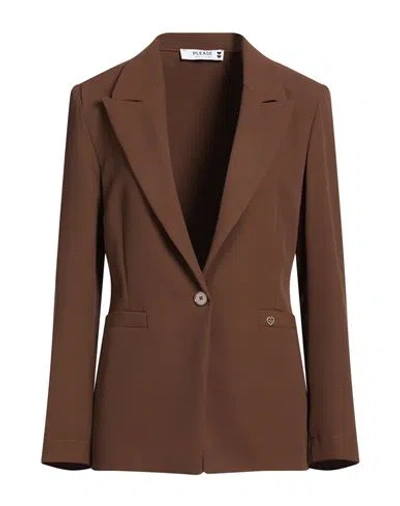 Please Woman Blazer Chocolate Brown Size M Polyester, Elastane