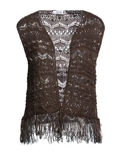 Please Woman Cardigan Dark Brown Size Onesize Cotton, Acrylic