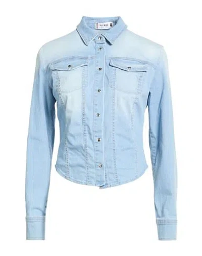 Please Woman Denim Shirt Blue Size S Cotton, Polyester, Lyocell