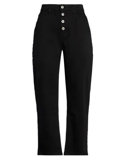 Please Woman Jeans Black Size M Cotton, Elastane In Animal Print