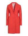 Please Woman Overcoat & Trench Coat Tomato Red Size L Cotton, Polyamide, Elastane In Red