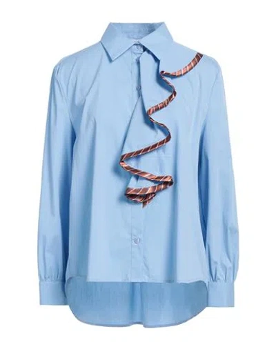 Please Woman Shirt Light Blue Size L Cotton, Polyamide, Elastane