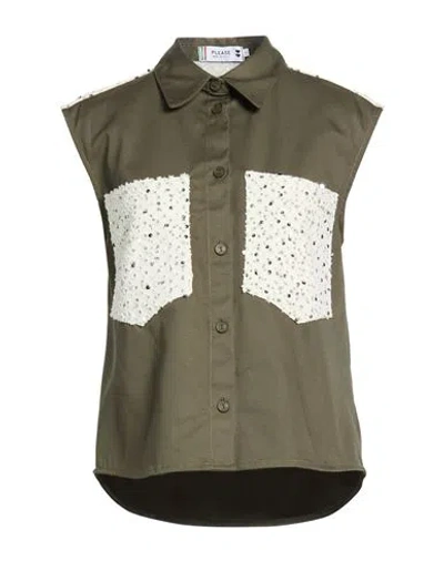 Please Woman Shirt Military Green Size S Cotton