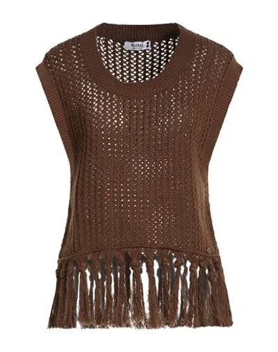 Please Woman Sweater Brown Size Onesize Cotton, Acrylic