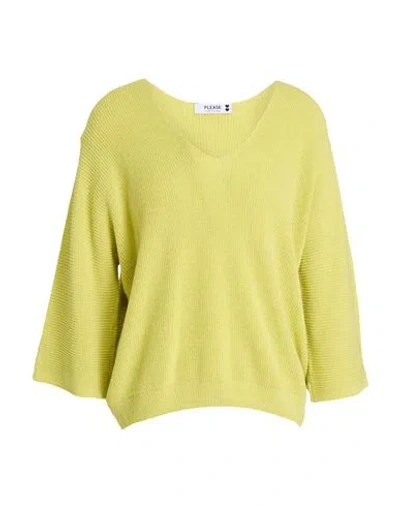 Please Woman Sweater Lime Green Size Onesize Cotton, Acrylic In Animal Print