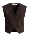 Please Woman Tailored Vest Dark Brown Size M Polyester, Elastane In Animal Print