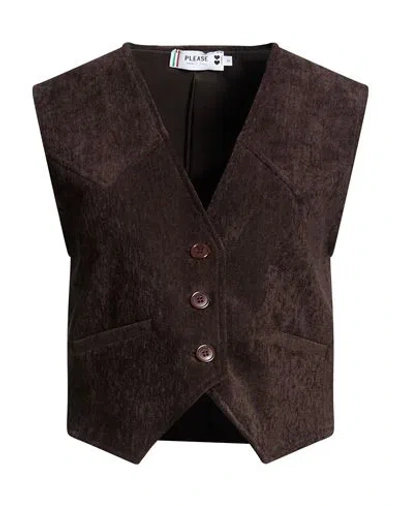 Please Woman Tailored Vest Dark Brown Size M Polyester, Elastane In Animal Print