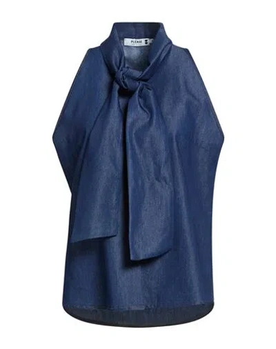 Please Woman Top Blue Size M Cotton, Polyester