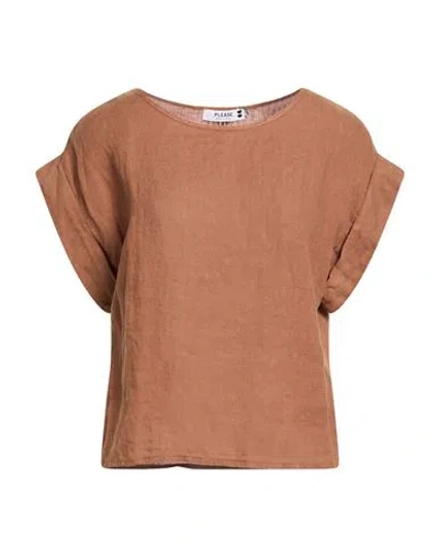 Please Woman Top Camel Size M Linen In Pink