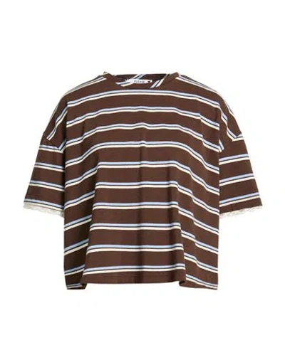 Please Woman T-shirt Chocolate Brown Size S Cotton, Polyester, Elastane