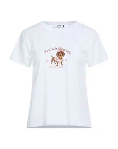 Please Woman T-shirt White Size S Cotton, Elastane