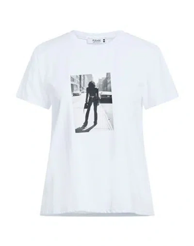 Please Woman T-shirt White Size S Cotton, Elastane