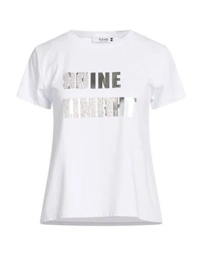 Please Woman T-shirt White Size S Cotton, Elastane