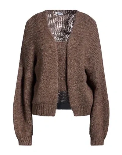 Please Woman Twin Set Brown Size Onesize Polyacrylic, Polyamide, Wool, Viscose