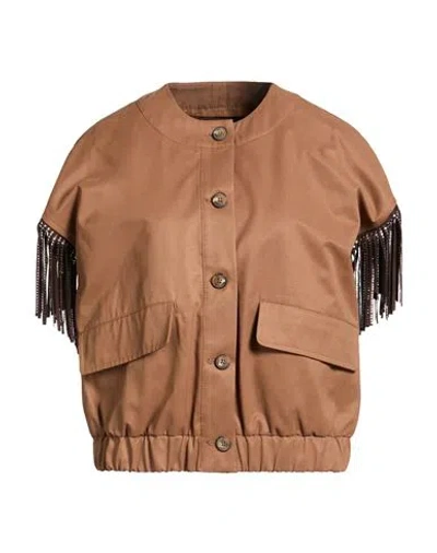 Please Woman Vest Camel Size M Cotton, Polyester, Polyamide In Brown