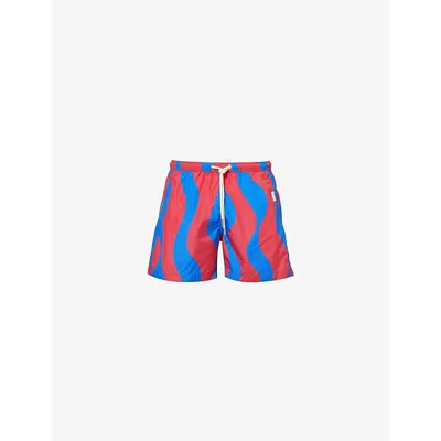 Pleasing Mens Blue Wavy Recycled-polyester Swim Shorts