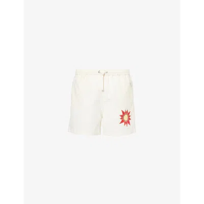 Pleasing Mens Cream Burst Linen And Cotton-blend Shorts