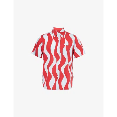Pleasing Mens Red And Blue Ss Wavy Shirt
