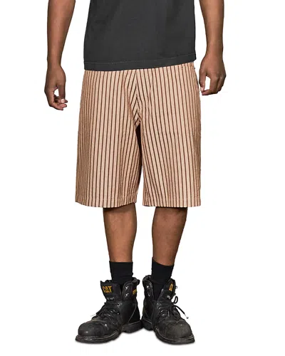 Pleasures 7 Cat Mirror Stripe Shorts In Brown
