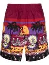 Pleasures Beach Printed Shorts In Burgundy