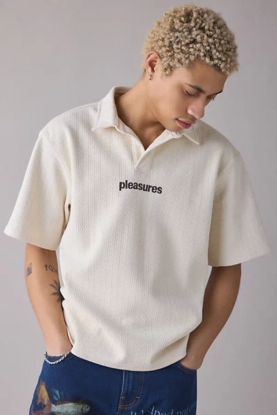 Pleasures Cable Polo Shirt Top In Cream, Men's At Urban Outfitters In White
