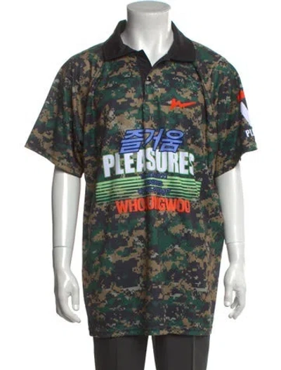Pre-owned Pleasures Camouflage Print Collar Polo Shirt In Green