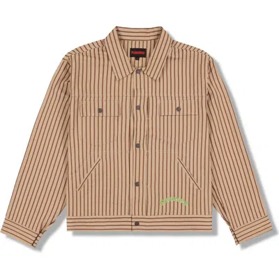 Pleasures Cat Mirror Stripe Cotton Trucker Jacket In Brown