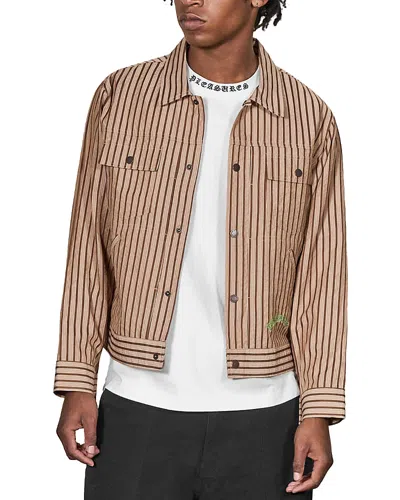 Pleasures Cat Mirror Stripe Trucker Jacket In Brown